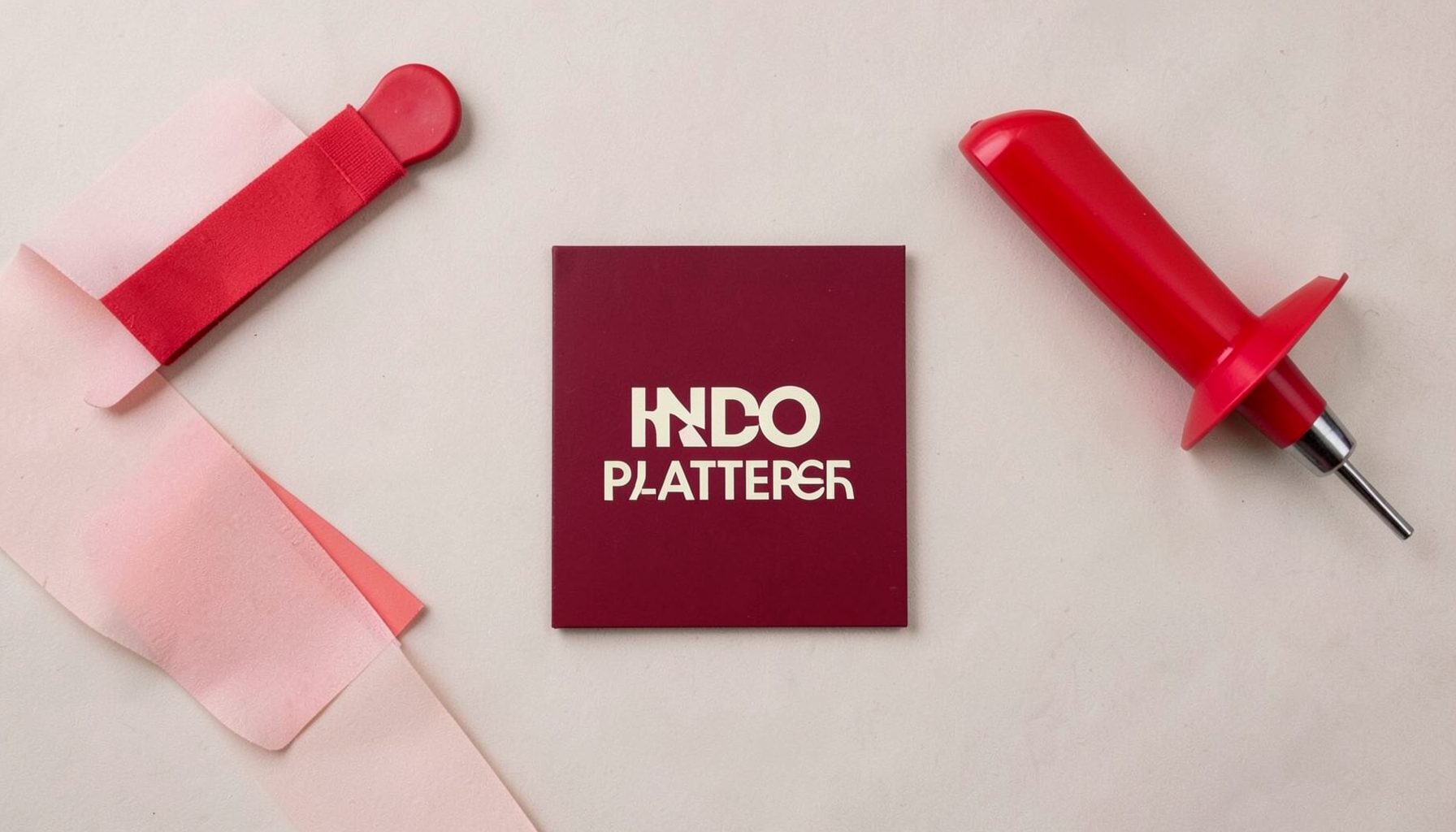 A square partner badge in deep maroon with cream lettering.